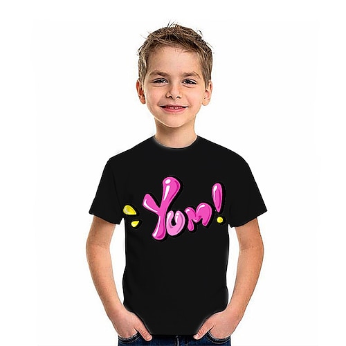 

Børn Drenge T-shirt T-shirt Grafisk Bogstaver Kortærmet Crewneck Børne Top udendørs 3D-udskrivning Sport Mode Sej Sommer Sort 2-13 år