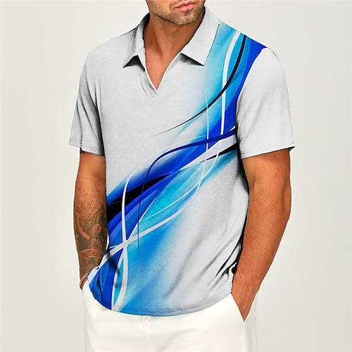 

Herre POLO T-skjorte Golf skjorte Gradert Grafiske trykk Lineær V-hals Rosa Blå Grønn utendørs Gate Kort Erme Trykt mønster Klær Sport Mote Gatemote Designer
