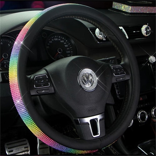 

Especialmente para capa de volante de diamante artificial pintada com spray quatro estações cobertura de volante colorida universal acessórios para carro feminino