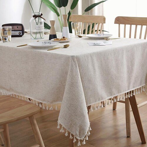 

gårdshus duk lin bordduk vårduk rund utendørs duk bordtrekk oval rektangel for piknik, bryllup, servering, påske, kjøkken