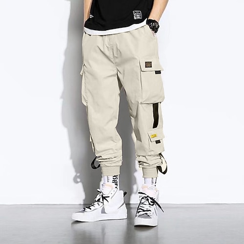 

Men's Cargo Pants Cargo Trousers Joggers Trousers Cropped Pants Drawstring Elastic Waist Multi Pocket Letter Comfort Wearable Casual Daily Holiday Sports Fashion Black Green