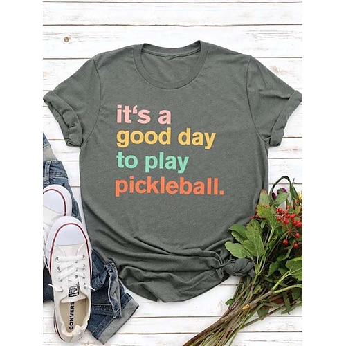 

Mujer Camiseta Negro Rosa Rojo Letra Estampado Manga Corta Diario Fin de semana Básico Escote Redondo Regular Pickleball Shirts Pintura S