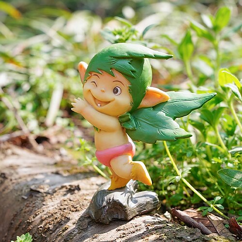 

Forest Sprite Resin Ornament Outdoor Garden Courtyard Balcony Layout Landscape Decoration Small Ornament Desktop Flowerpot Flower Arrangement Decoration 1PC
