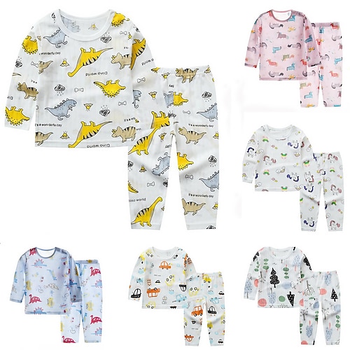 

Bambino Da ragazzo 2 pezzi Set pigiama Manica lunga Bianco Avorio Giallo Animali Cartoni animati Girocollo Primavera Estate Essenziale Interni 3-7 anni