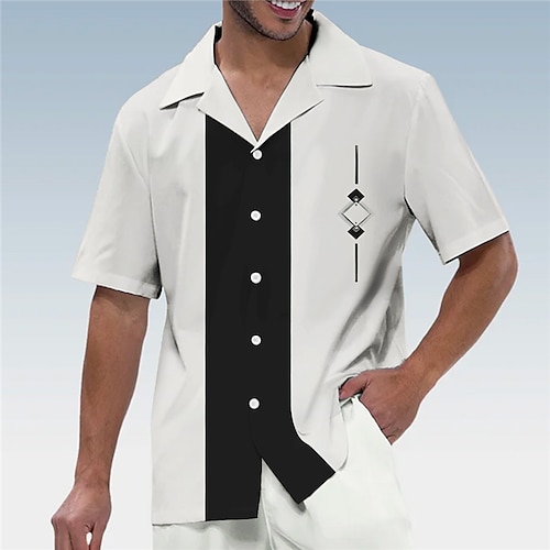 

Per uomo Camicia A strisce Stampe astratte Geometria Collare cubano Nero Bianco Esterno Informale Manica corta Stampa Abbigliamento Sportivo Di tendenza Streetwear Originale