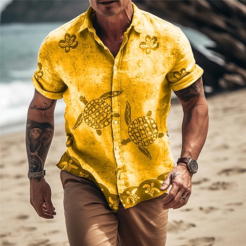 

Herren Hemd Hawaiihemd Sommerhemd Grafik-Drucke Schildkröte Umlegekragen Gelb Blau Outdoor Strasse Kurze Ärmel Bedruckt Bekleidung Modisch Strassenmode Designer Brautkleider schlicht