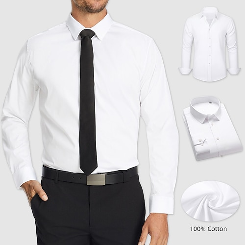 

мужская белая классическая рубашка на пуговицах элегантная рубашка без железа без морщин рубашка с длинным рукавом 100% хлопок белый синий деловая официальная рабочая повседневная одежда