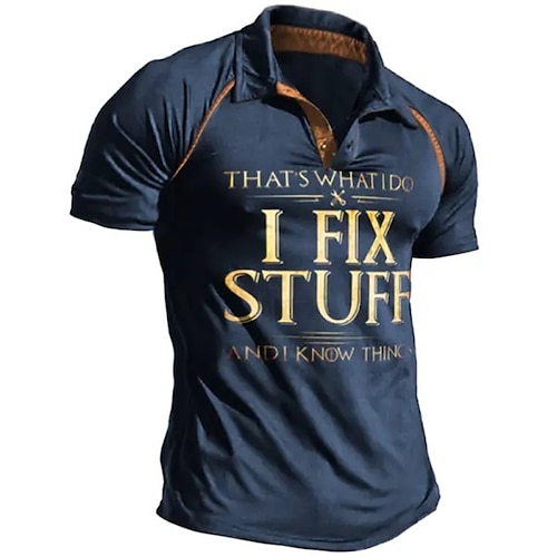 

Herre Button Up Poloer Lapel Polo POLO T-skjorte Golf skjorte Bokstaver Grafiske trykk Aftæpning Blå utendørs Gate Kort Erme Trykt mønster Klær Sport Mote Designer Fritid