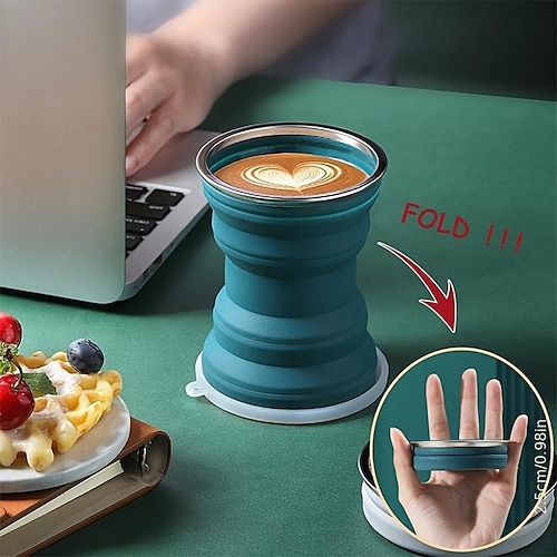 

tazza d'acqua pieghevole in silicone, tazza telescopica portatile con coperchio, tazza pieghevole resistente al calore per esterni, tazza pieghevole da campeggio, tazza da viaggio, bottiglia d'acqua