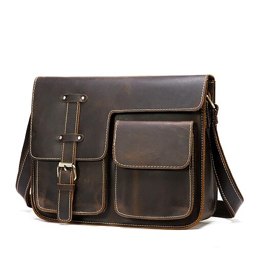 

Herre Crossbody taske Skuldertaske Budbringertaske Nappa læder Koskind Daglig Lynlås Helfarve Sort Brun Mørk Kaffe