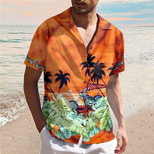 

Homens Camisa Social Camisa havaiana Coqueiro Estampas Abstratas Praia Aberto para a Lateral Vermelho Azul Laranja Verde Casual Havaiana Manga Curta Imprimir Roupa Tropical Havaiana Designer Casual