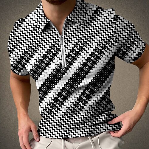 

Herre Zip Polo Vaffel poloshirt POLO Trøje Golftrøje Grafiske tryk Geometri Aftæpning Hvid Blå Grøn Kakifarvet udendørs Gade Kort Ærme Lynlås Trykt mønster Tøj Mode Designer Afslappet Åndbart