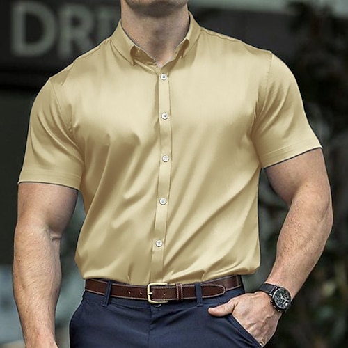 

Per uomo Camicia Camicia con bottoni Camicia estiva Maglietta informale Oro Manica corta Liscio Bavero Giornaliero Da mare Abbigliamento Di tendenza Originale Informale