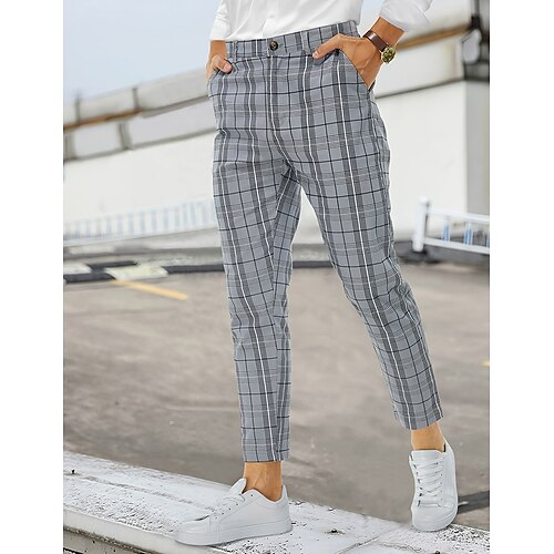 

Per uomo Pantaloni Chino Pantaloni chino Pantaloni eleganti scozzesi Tasche A quadri Comfort Traspirante Esterno Giornaliero Per uscire Di tendenza Informale Grigio