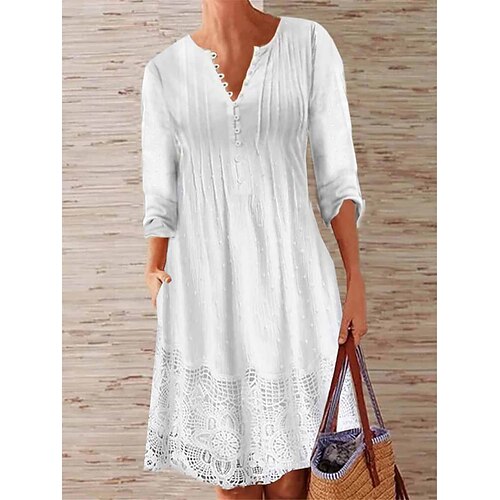 

Per donna Vestito casual Abito di pizzo Abiti in chiffon Liscio Pizzo Collage A V Vestito longuette Di tendenza Essenziale Esterno Giornaliero Manica a 3/4 Standard Bianco Estate Primavera S M L XL