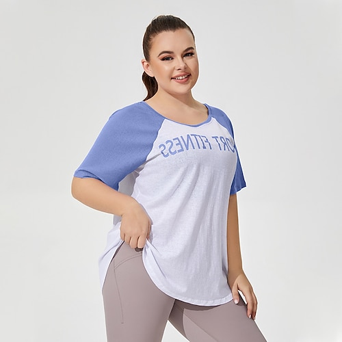 

Per donna Girocollo Top yoga Maglietta / maglietta Color Block Nero Blu Cotone Yoga Allenamento in palestra Corsa Superiore Plus Size Manica corta Sport Abbigliamento sportivo Traspirante Leggero