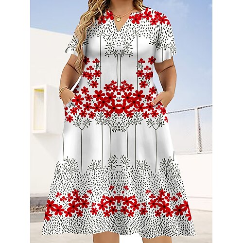 

Per donna Plus Size Abito casual Abito linea A Floreale Vestito longuette Manica corta Stampa A V Elegante Giornaliero Nero Giallo Estate L XL XXL 3XL 4XL