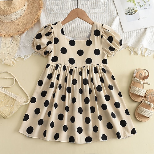 

Bambino Da ragazza Vestito A pois Abito casual Sopra il ginocchio Vestito Esterno Girocollo Manica corta Attivo Vestito 3-7 anni Estate Beige