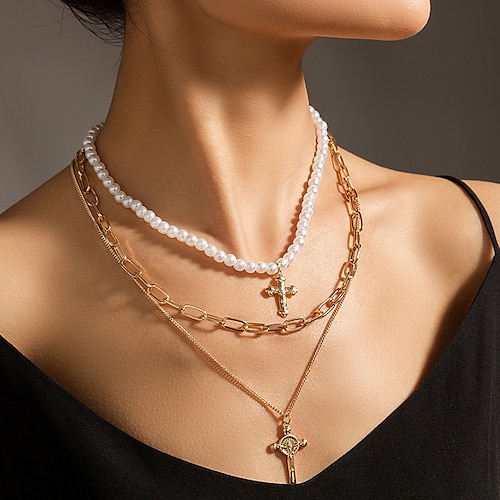 

Collane a catena Con diamantini Perle finte Cromo Per donna Di tendenza Artistico Semplice geometrico Chiavi Di forma geometrica Rettangolare Collana Per Strada Giornaliero Per eventi