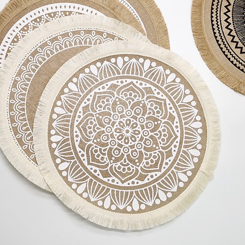 

Mantel Individual redondo, manteles tejidos boho, mantel individual de mandala de casa de campo con borla para comedor, cocina, decoración de mesa de boda