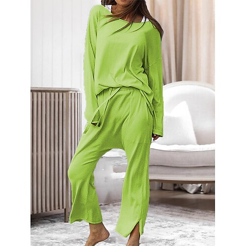 

Per donna loungewear Completi Colore puro Informale Comoda Morbido Interni Strada Giornaliero Poliestere Traspirante Girocollo Manica lunga maglietta Pantalone Estate Primavera Nero Verde