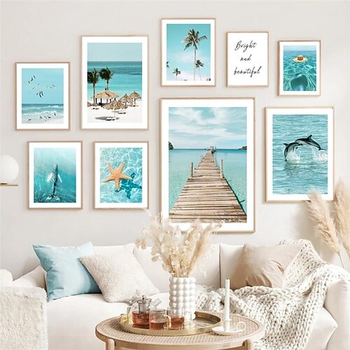 

mar praia pássaro ponte guarda-sol baleia golfinho arte da parede pintura em tela cartazes e impressões para decoração de sala de estar decoração de casa