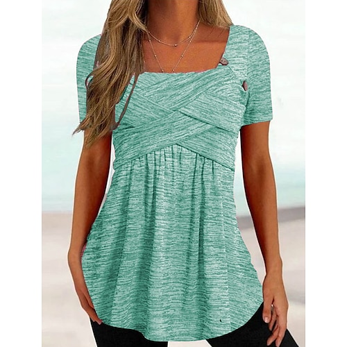 

Mujer Camisa Blusa Rosa Azul Piscina Verde Trébol Plano Manga Corta Casual Básico Escote Cuadrado Regular S