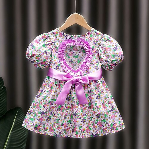 

Bambino (1-4 anni) Da ragazza Vestito Floreale Abito casual Sopra il ginocchio Vestito Esterno Girocollo Manica corta Attivo Vestito 3-7 anni Estate Giallo Rosa Viola