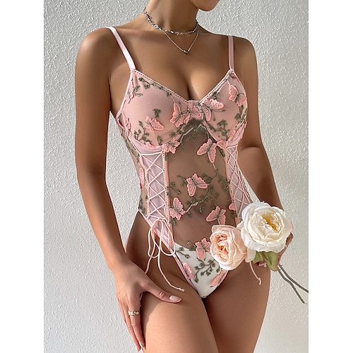 

Dame Sexy undertøy Bamser og bodyer Blomsternål i krystall Kjærester Varmt Hjem Daglig Seng Polyester Pustende stropper Ermeløs Åpen rygg Sommer Vår Rosa