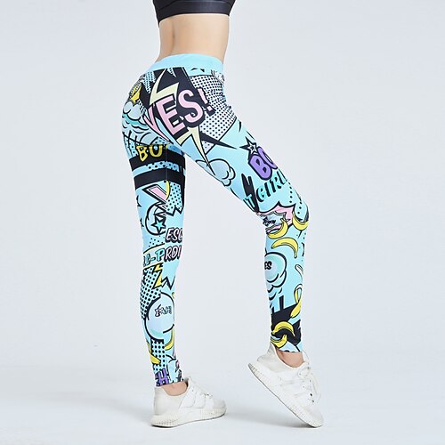 

Dame Leggings Midjekontroll 4-veis strøk Yoga & Danse Sko Trening Treningsøkt Strømpebukse Tegneserie 3D-utskrift Rosa Blå Spandex sport Sportsklær Elastisk