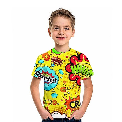 

Bambino Da ragazzo maglietta Tee Pop art Alfabetico Manica corta Girocollo Top bambini Esterno Stampa 3D Sportivo Di tendenza Giornaliero Estate Giallo 2-13 anni