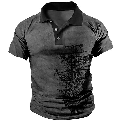 

Herre Button Up Poloer POLO Trøje Golftrøje Grafiske tryk Årgang Sejlbåde Aftæpning Blå Grå udendørs Gade Kort Ærme Trykt mønster Tøj Sport Mode Gade Designer