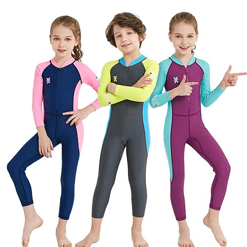 

Dive&Sail Gutt Jente One-Piece Badetøy UPF50 Lettvekt Hurtigtørkende Heldekkende Spandex 4-veis strekkstoff Badetøy Forside Glidelås Glidelås Bak Svømming Surfing Strand Seiling Trykket Sommer