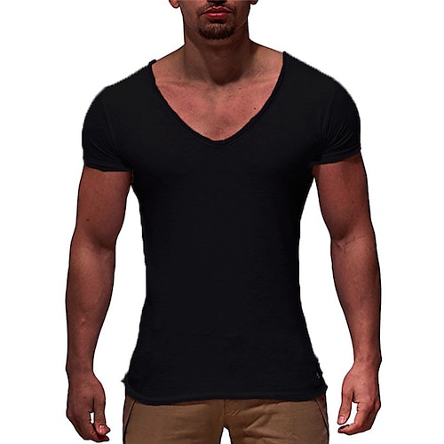 Men's T shirt Tee Tee Top Plain V Neck Street Vacation Short Sleeves Clothing Apparel Fashion Designer Basic 2023 - US