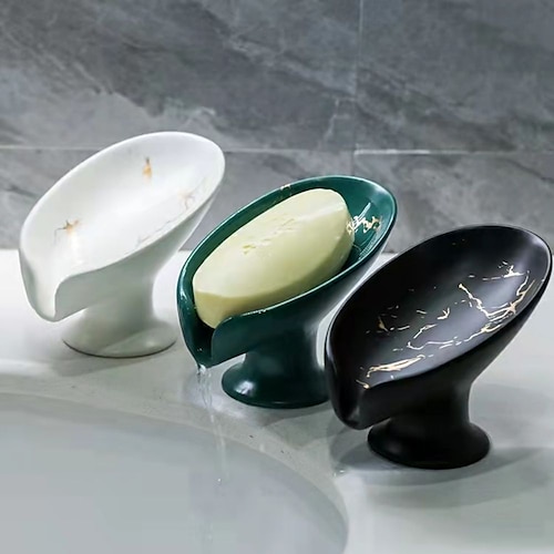 

1pc, Marbled Ceramic Soap Dish For Bathroom, Leaf Shape, Self Draining, Easy To Clean, Keep The Soap Dry