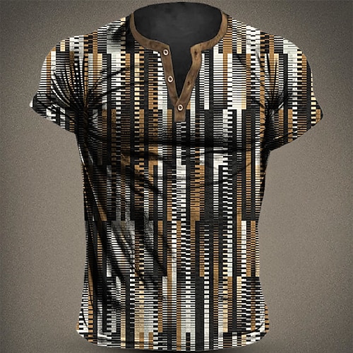 

Herre Henley-skjorte Grafisk Geometrisk Henley Tøj 3D-udskrivning udendørs Daglig Kortærmet Knap ned Trykt mønster Mode Designer Bekvem