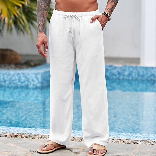 Colisha Men Linen Work Pants Casual Elastic Waist Pants Pocket Summer Beach  Loose Lightweight Drawstring Yoga Beach Trousers  Walmartcom