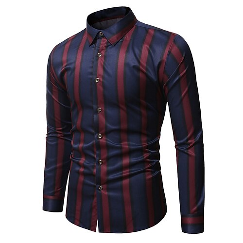 

Herre Skjorte Button Up skjorte Sommer skjorte Casual skjorte Navyblå Blå Langærmet Stribe Knaphul Daglig Ferierejse Tøj Mode Afslappet Bekvem