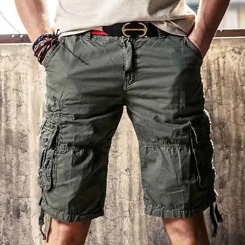 

Men's Cargo Shorts Shorts Baggy Straight Leg 6 Pocket Plain Comfort Knee Length Outdoor Daily Going out 100% Cotton Sports Streetwear Black Yellow