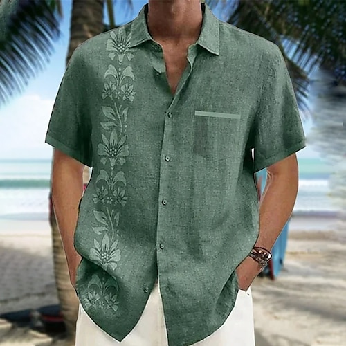 

Men's Summer Hawaiian Shirt Aloha Shirt Floral Graphic Prints Turndown Yellow Green GrayBlue Black Black BlueBlue 3D Print Outdoor Street Long Sleeve Print Button-Down Clothing Apparel Fashion