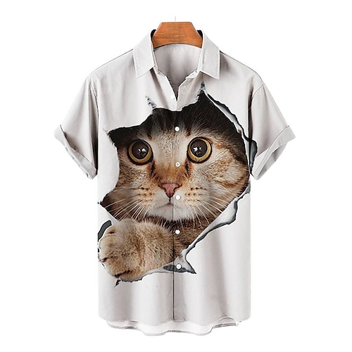 

Homens Camisa Social Camisa havaiana Animal Gato Estampas Abstratas Aberto para a Lateral Preto Branco Ao ar livre Rua Manga Curta Imprimir Roupa Moda Roupa de rua Designer Casual