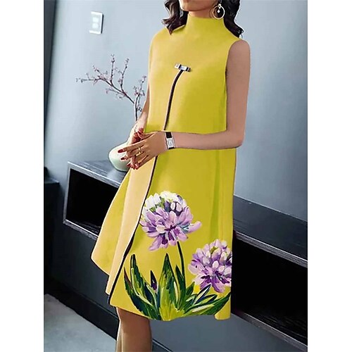 

Per donna Abito da lavoro Abito semi formale Di tendenza Vestito longuette Stampa Colletto alla coreana Senza maniche Floreale Standard Giallo Estate Primavera S M L XL XXL