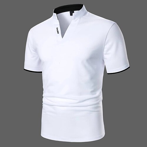 

Homme POLO Tee Shirt Golf Casual Vacances Mao Col V Manche Courte Mode basique Plein Classique Eté Standard Feu rouge Noir Blanche Vert Gris POLO