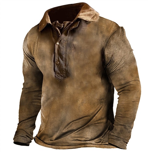 

Homme POLO Tee Shirt Golf Casual Vacances Revers Classique manche longue Mode basique Plein Bouton Poche Eté Standard Marron POLO