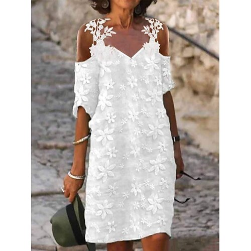 

Dame Uformell kjole Blonde kjole Skiftkjole Blomstret عادي Blonde Lapper Med stropper Mini kjole Mote Gatemote utendørs Daglig Halvlange ermer Normal Hvit Sommer Vår S M L XL XXL