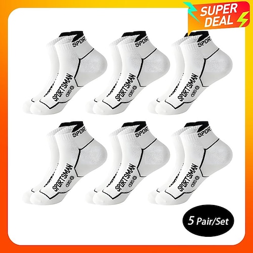 

Men's 5 Pairs Socks Ankle Socks Running Socks Black White Color Letter Casual Daily Print Medium Spring, Fall, Winter, Summer Stylish Sporty