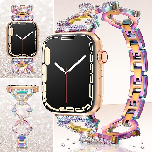 

Schmuck Armband Kompatibel mit Apple Watch Armband 38mm 40mm 41mm 42mm 44mm 45mm 49mm Damen Glitzer Metallverschluss Edelstahl Strass Ersatzarmband für iwatch Series Ultra 8 7 6 5 4 3 2 1 SE