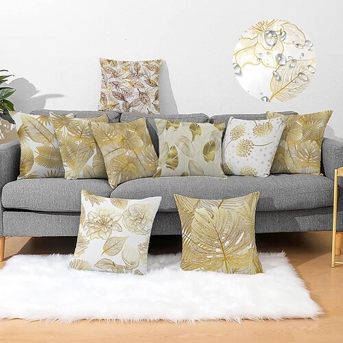 

Outdoor Waterproof Pillow Cover Golden Leaf for Patio Garden Sofa Couch Livingroom 1pc