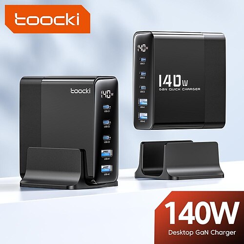 

toocki gan lader 140w 100w 65w led display bærbar PC stasjonær usb c lader for iphone 12 13 xiaomi ladestasjon hurtiglader