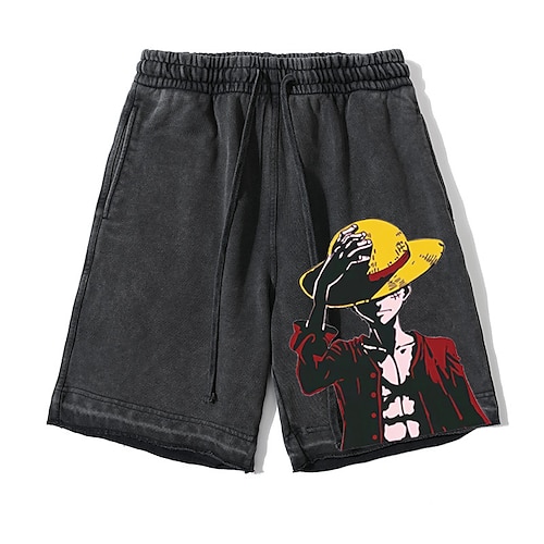 

One Piece Monkey D.Luffy Shorts Short de plage Animé Art graphique Style de rue Short Pour Homme Femme Unisexe Adulte Estampage à chaud 100% Coton Casual Quotidien